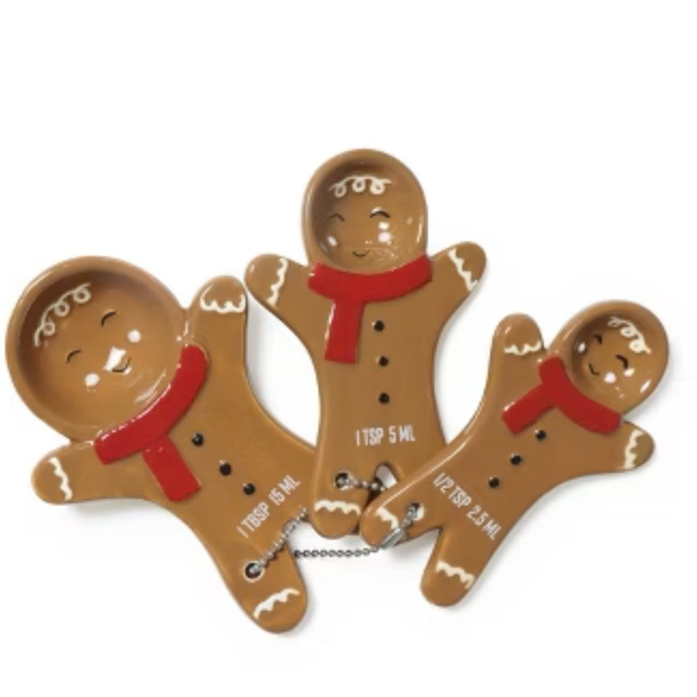 🆕- Set of 3- Gingerbread Man Ceramic Measuring Spoons. NWT